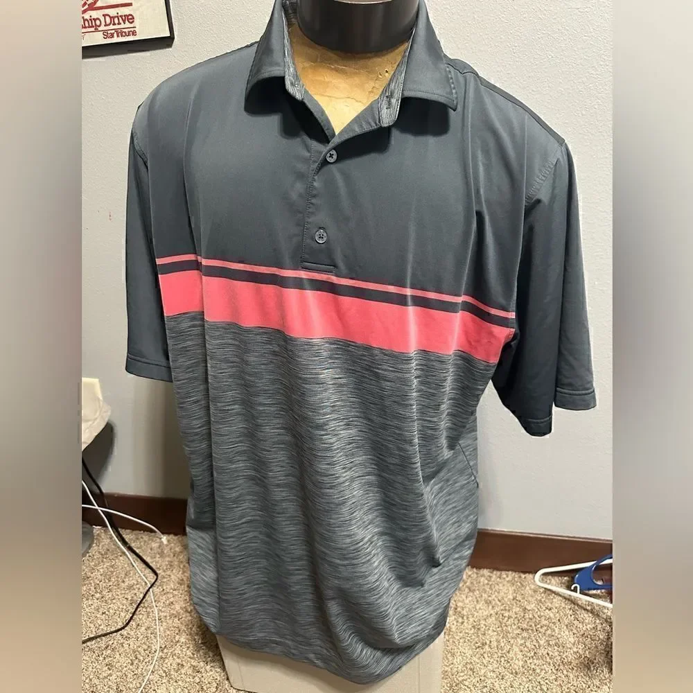 FootJoy Mens XXL Gray/Pink Striped Short Sleeve Polo - Picture 1 of 5